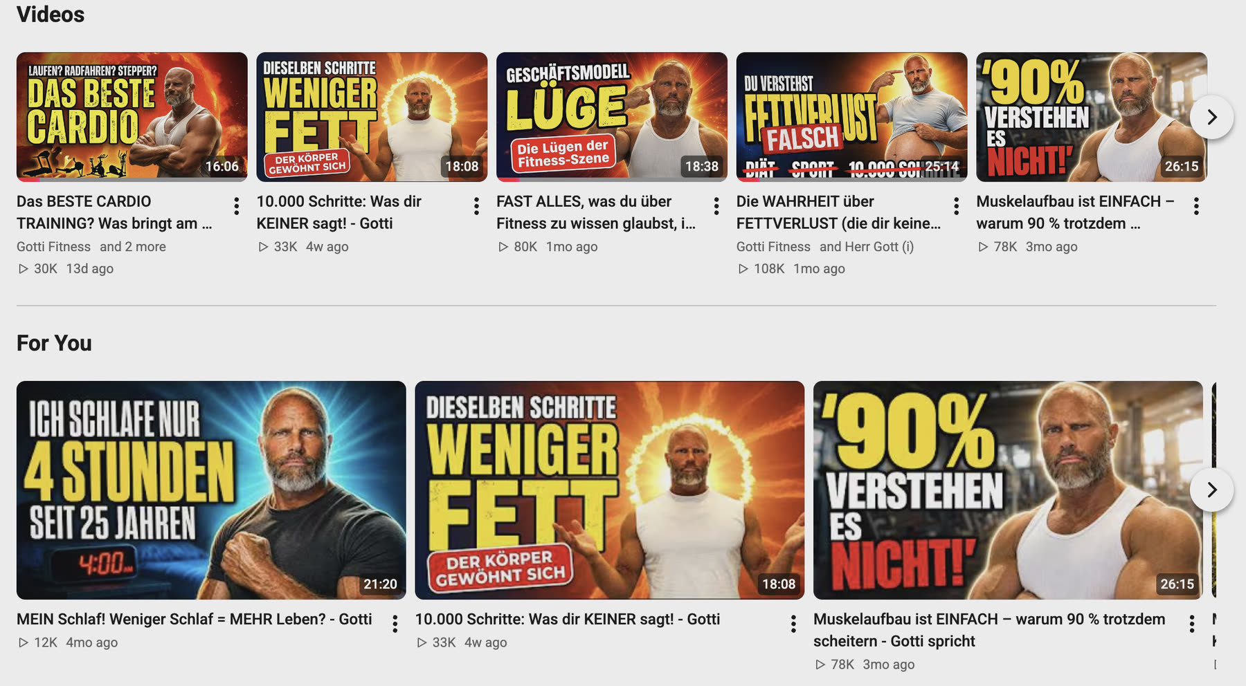 Weider / Gotti Fitness – YouTube-Kanal von Gotti Fitness mit Videos zu Cardio, Fettverlust und Muskelaufbau